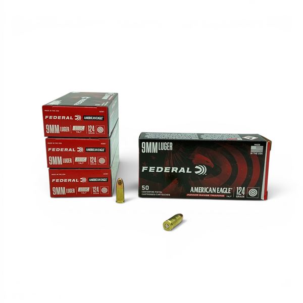 Federal American Eagle 9mm Luger, 124 Grain TMJ Indoor Range Training Ammunition, 200 Rounds