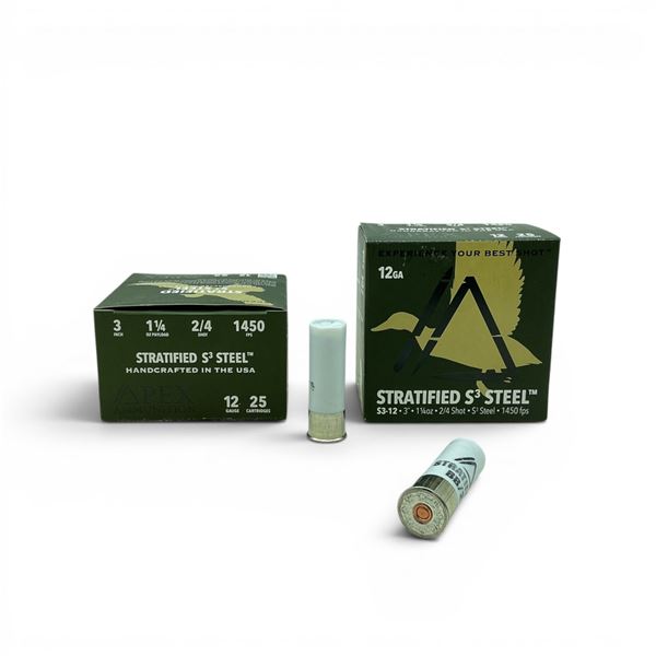 Apex Stratified S3 Steel 12 Ga, 3", 1-1/4 oz, #2/4 Shot Ammunition, 50 Rounds