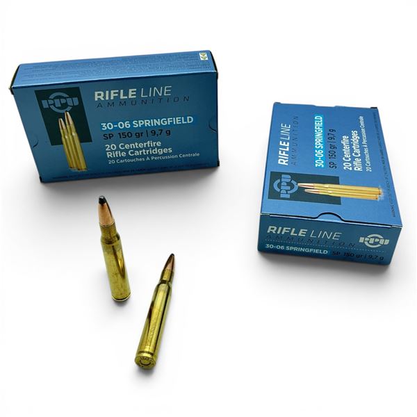 PPU RifleLine 30-06 SPRG 150 Grain SP Ammunition, 40 Rounds
