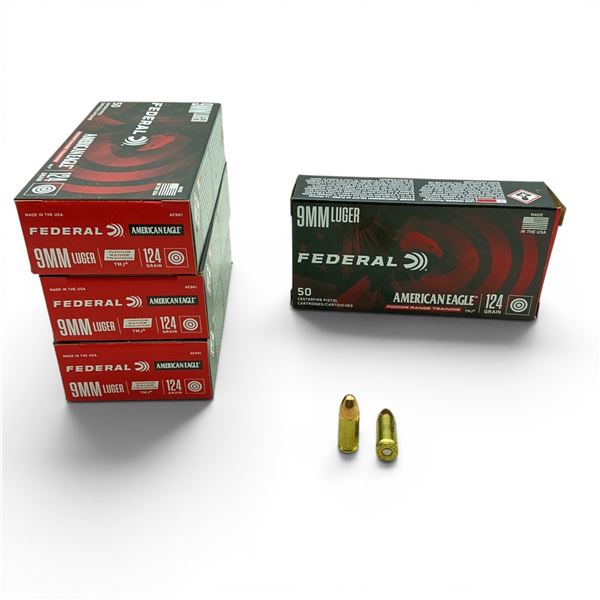 Federal American Eagle Indoor Range Training 9 mm 124 Grain TMJ Ammunition, 200 Rounds