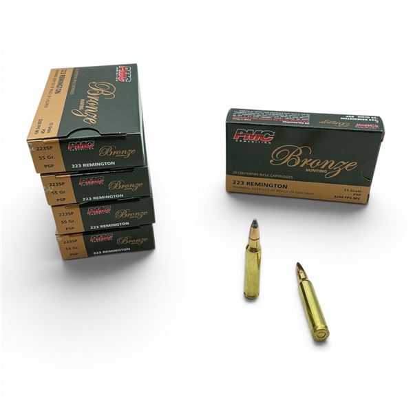 PMC Bronze 223 Rem 55 Grain PSP Ammunition, 100 Rounds