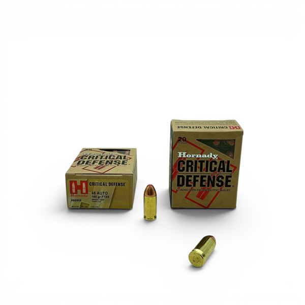 Hornady Critical Defense 45 Auto, 185 Grain FTX Ammunition, 40 Rounds