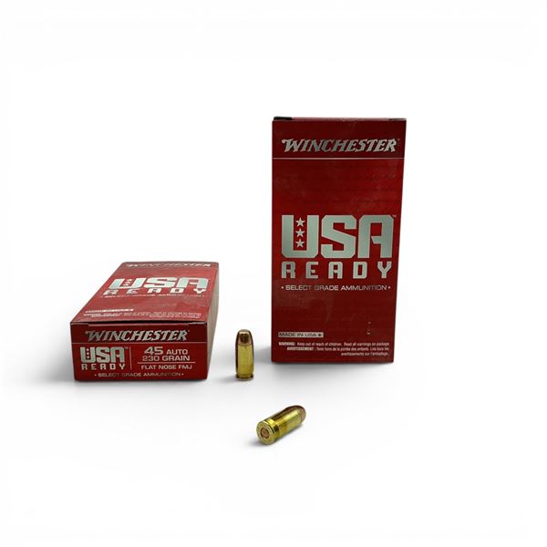 Winchester USA Ready 45 Auto, 230 Grain Flat Nose FMJ Ammunition, 50 Rounds