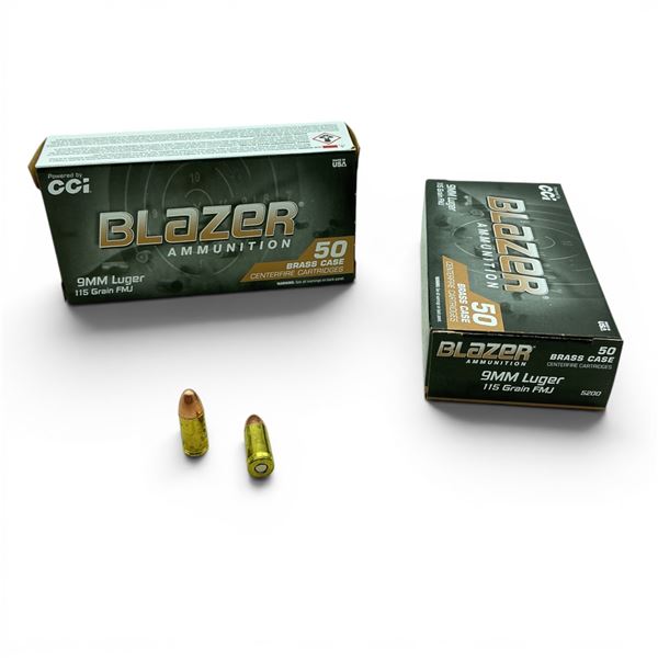 CCI Blazer Brass 9 mm 115 Grain FMJ Ammunition, 100 Rounds