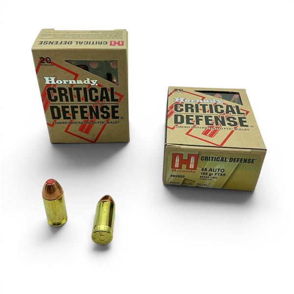 Hornady Critical Defense 45 ACP 185 Grain FTX Ammunition, 40 Rounds