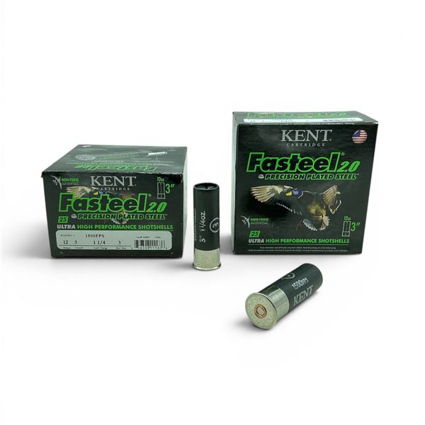 Kent Fasteel 2.0 12 Ga, 3", 1-1/4 oz, #3 Shot Precision Plated Steel Ammunition, 50 Rounds