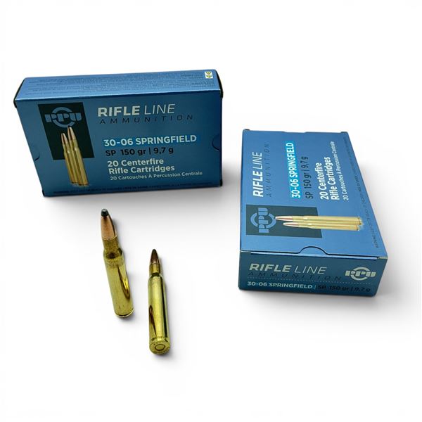 PPU RifleLine 30-06 SPRG 150 Grain SP Ammunition, 40 Rounds