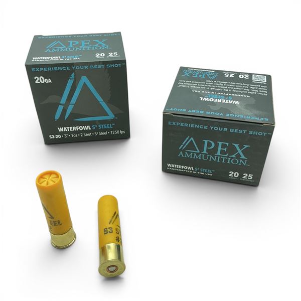 Apex Waterfowl S3 Steel 20 Ga 3" #2 Ammunition, 50 Rounds