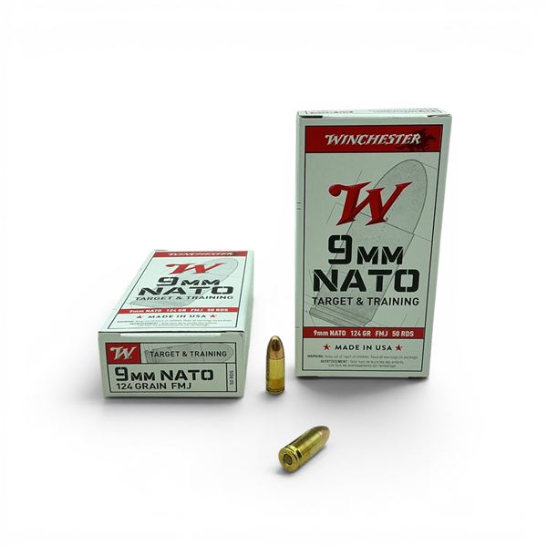 Winchester Target & Training 9mm Nato, 124 Grain FMJ Ammunition, 100 Rounds