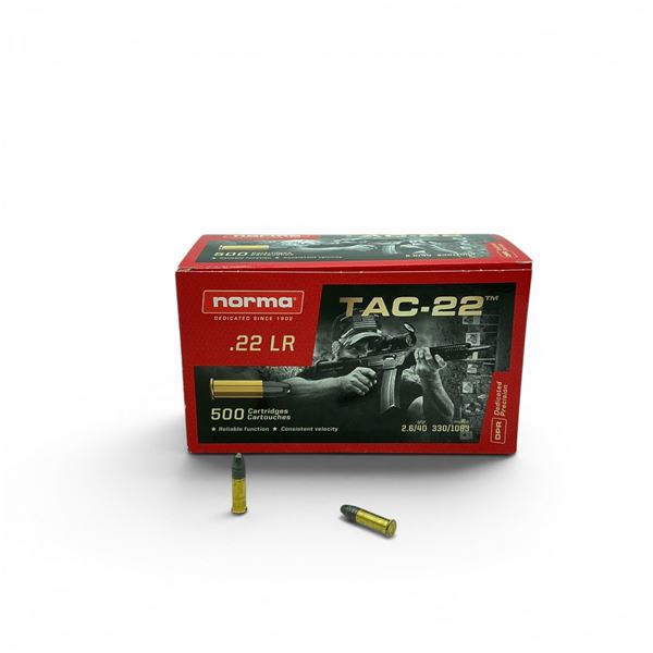 Norma Tac-22 .22 LR, 40 Grain LRN Ammunition, 500 Rounds