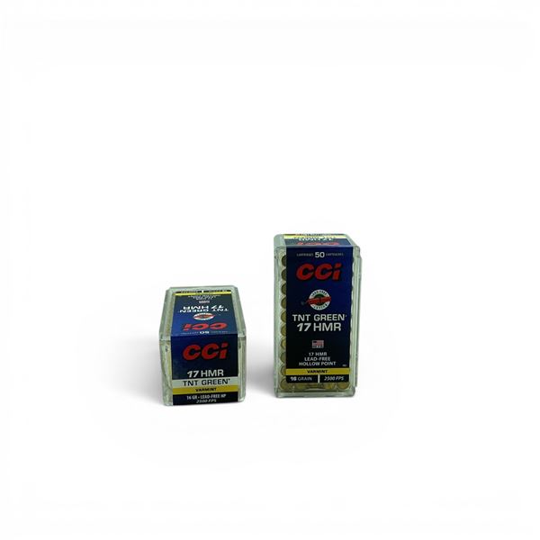 CCI TNT Green 17 HMR, 16 Grain Lead-Free Hollow Point Varmint Ammunition, 100 Rounds