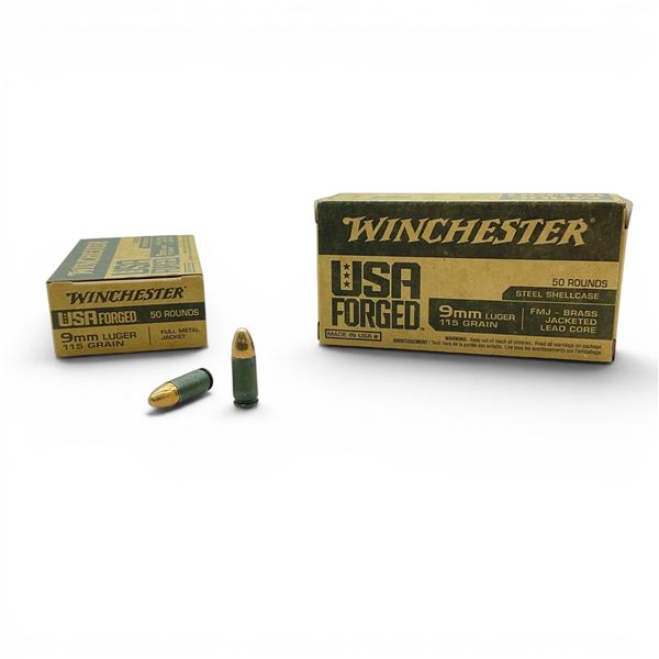 Winchester USA Forged 9mm Luger, 115 Grain FMJ Ammunition, 100 Rounds