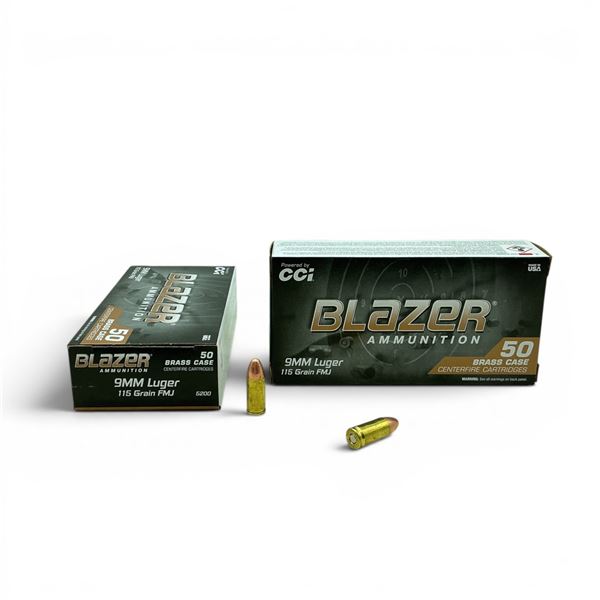CCI Blazer 9mm Luger, 115 Grain FMJ Ammunition, 100 Rounds