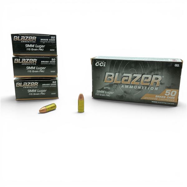 CCI Blazer 9mm Luger, 115 Grain FMJ Ammunition, 200 Rounds