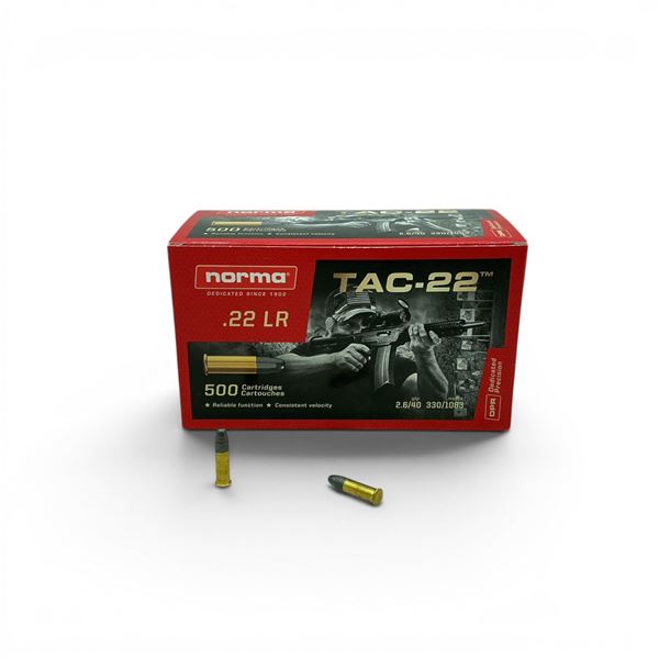 Norma Tac-22 .22 LR, 40 Grain LRN Ammunition, 500 Rounds