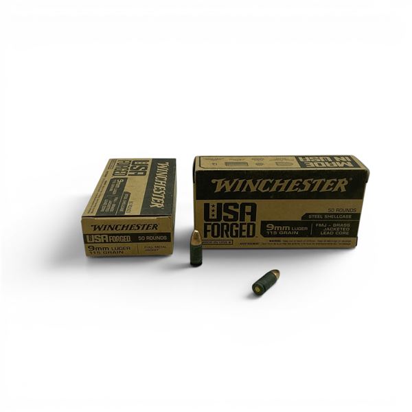 Winchester USA Forged 9mm Luger, 115 Grain FMJ Ammunition, 100 Rounds