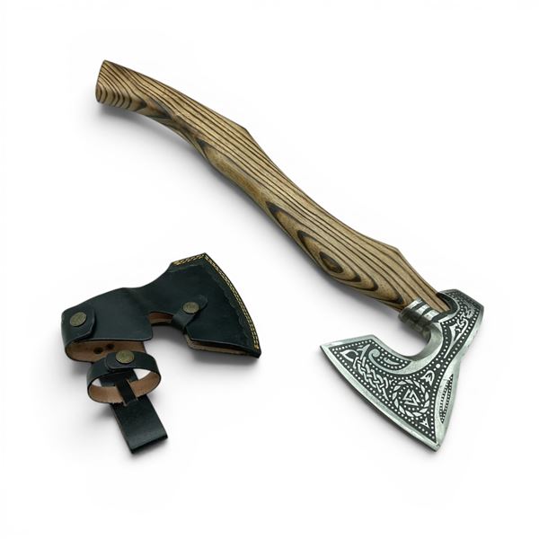 Fixed 5" Blade Axe with Wood Handle and Leather Blade Sheath