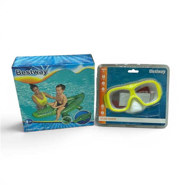 BestWay Explora Essential Goggles for Youth 7+ and BestWay Crocodile Floatie for 3+, New