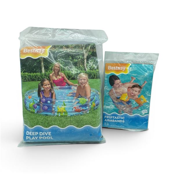 BestWay Fruitastic Armbands for 19 - 30 Kg and Deep Dive Play Pool, 60" X 12", New