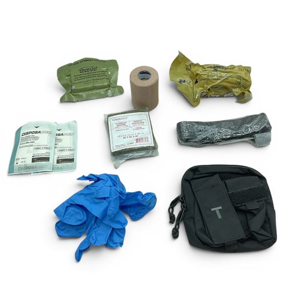 IFAK First Aid Kit, Contains Bandages, Tourniquet, Gloves, Tape and Pouch