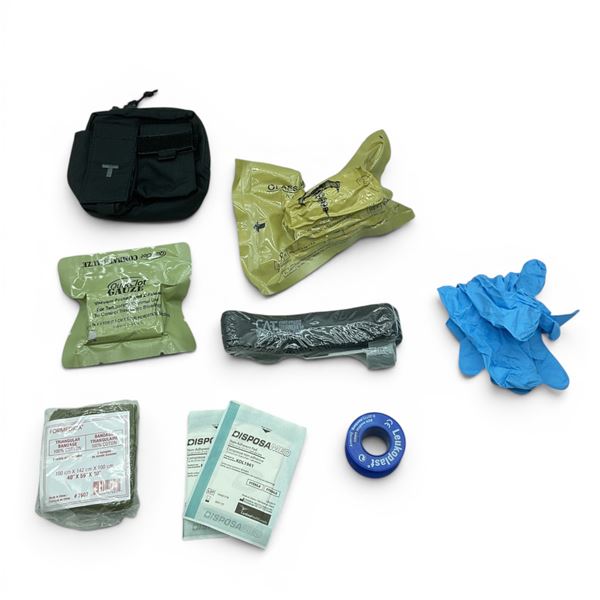 IFAK First Aid Kit, Contains Bandages, Tourniquet, Gloves, Tape and Pouch