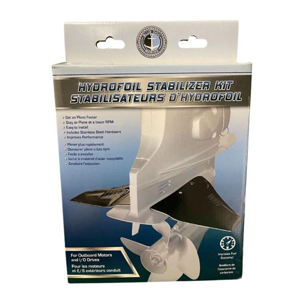Blue Dog Marine Hydrofoil Stabilizer Kit for Outboard Motors and 1/0 Drives, New