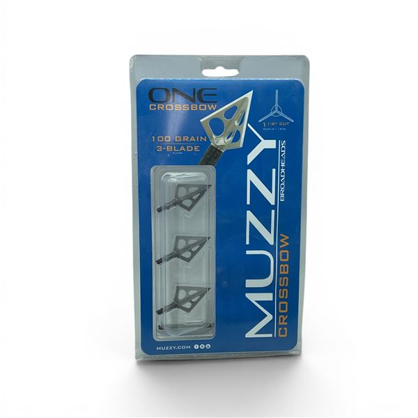 Muzzy 100 Grain, 3 Blade Crossbow Broadheads, 1-1/8" Cut, 3 Pack, New