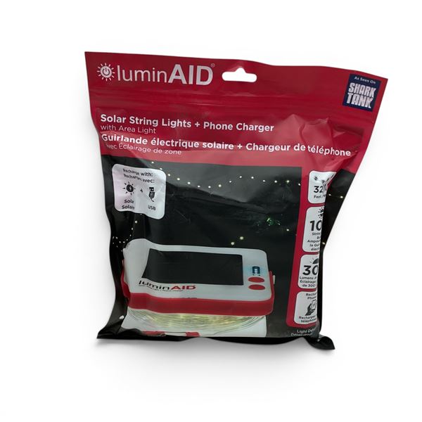 LuminAid Solar String Lights and Phone Charger with Area Light (300 Lumen), New