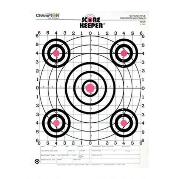 Champion Range and Target Score Keeper 100 Yrd Rifle Precision Sight-In Paper Targets 12 Pack