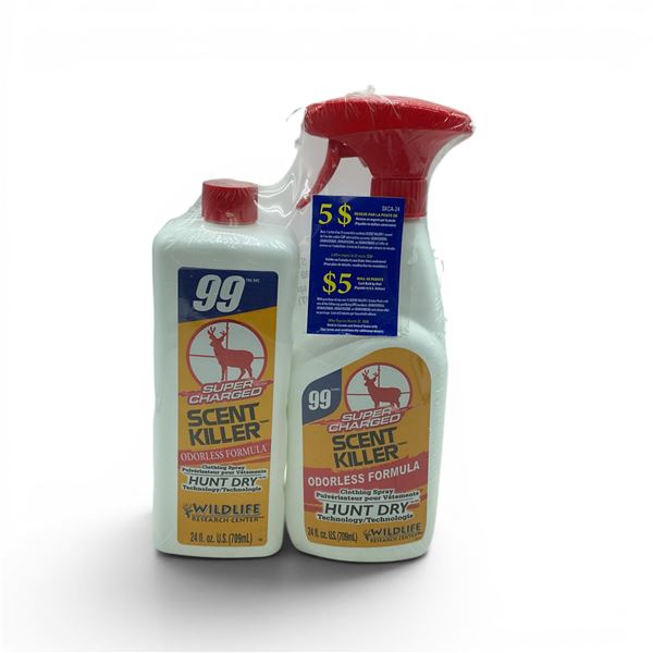 Super Charged Scent Killer Clothing Spray, 709 ml Bottle x 2 Qty, New