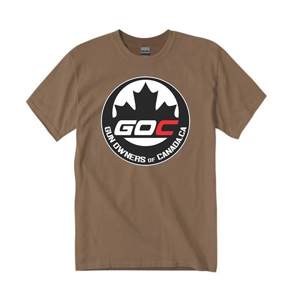 Gun Owners of Canada T-Shirt in Brown Savana, Size Large, New