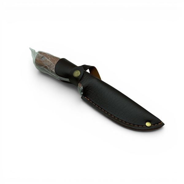 Fixed 4.25" Blade Hunting Knife with Wooden handle and Belt Sheath, New