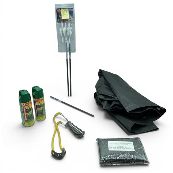 Slingshot, Damaged Arrow Shafts, Black Covers Approx 29" X 26" X 11", X 2 Qty and Tick Repellent
