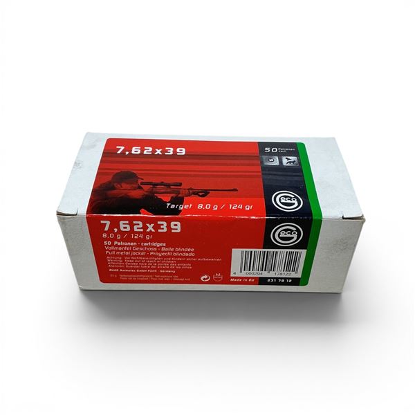 Geco 7.62 x 39, 124 Grain FMJ Ammunition, 50 Rounds