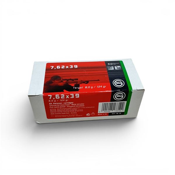 Geco 7.62 x 39, 124 Grain FMJ Ammunition, 50 Rounds