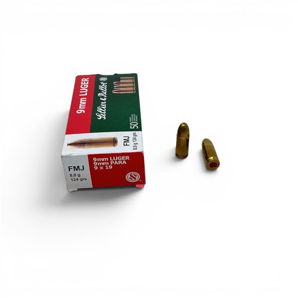 Sellier & Bellot 9mm Luger, 124 Grain FMJ Ammunition, 50 Rounds