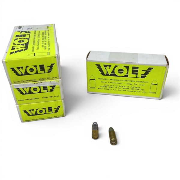 Wolf 9mm Parabellum, 135 Grain RN Lead Ammunition, 200 Rounds
