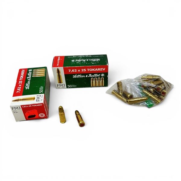 Sellier & Bellot 7.62x25 Tokarev, 85 Grain FMJ Ammunition, 84 Rounds and 7.62x25 Ammunition, 16 Rnds
