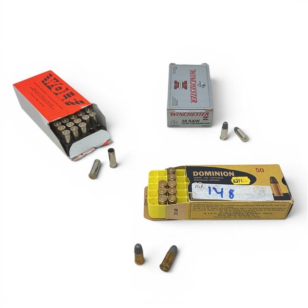 Assorted 38 S&W Ammunition, 40 Rounds and 44 Cases