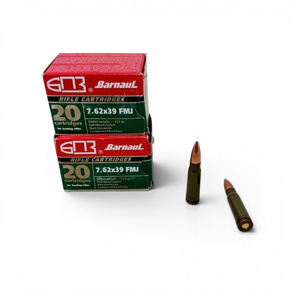 Barnaul 7.62 x 39, 123 Grain FMJ Ammunition, 40 Rounds