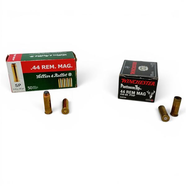 Sellier & Bellot 44 Rem Mag, 240 Grain SP Ammunition, 18 Rounds and 44 Rem Casings, 18 Qty