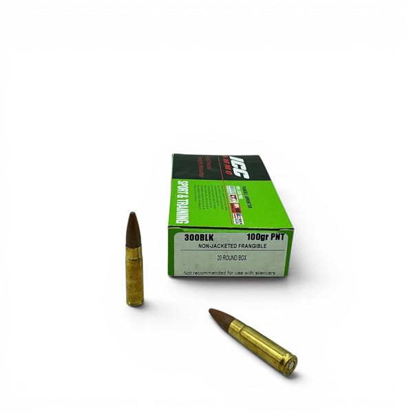 ICC Sport and Training 300 BLK Non Jacketed Frangible 100 Grain Ammunition, 20 Rounds