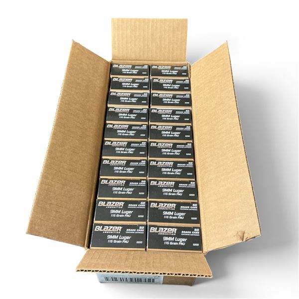 CCI Blazer Brass 5200 9 mm 115 Grain FMJ Ammunition, 1000 Round Case