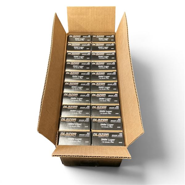 CCI Blazer Brass 5200 9 mm 115 Grain FMJ Ammunition, 1000 Round Case