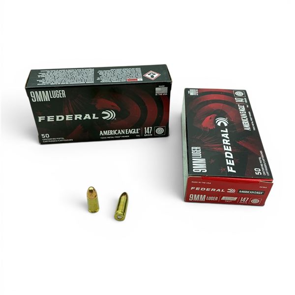 Federal American Eagle Indoor Range Training 9 mm 147 Grain TMJ Ammunition, 100 Rounds