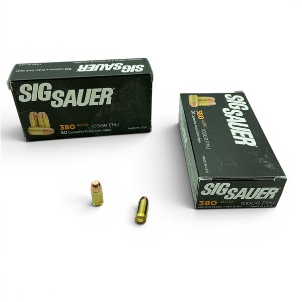 Sig Sauer 380 Auto 100 Grain FMJ Ammunition, 100 Rounds
