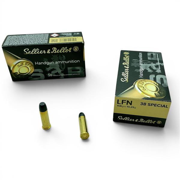 Sellier & Bellot 38 Spec 158 Grain LFN Ammunition, 100 Rounds