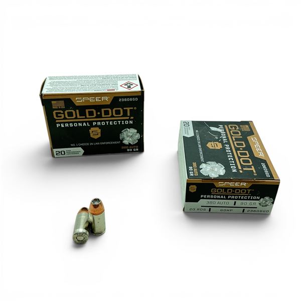 Speer Gold Dot Personal Protection 380 Auto 90 Grain GDHP Ammunition, 40 Rounds