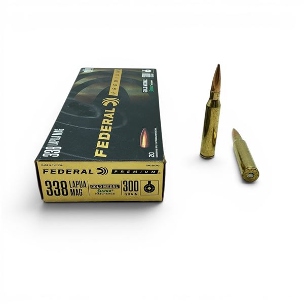 Federal Premium 338 Lapua Mag Gold Medal Sierra Match King 300 Grain Ammunition, 20 Rounds