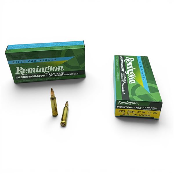 Remington Disintigrator Lead Free 223 Rem 55 Grain Jacketed Frangible Ammunition, 40 Rounds